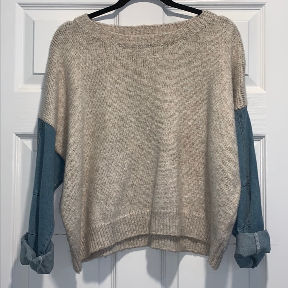 Lumiere Knitted Sweater with Denim Sleeves